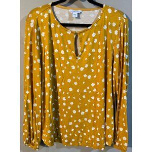 New! Liz Claiborne Women's Yellow Floral Long Sleeve Blouse PXXL MSRP$37